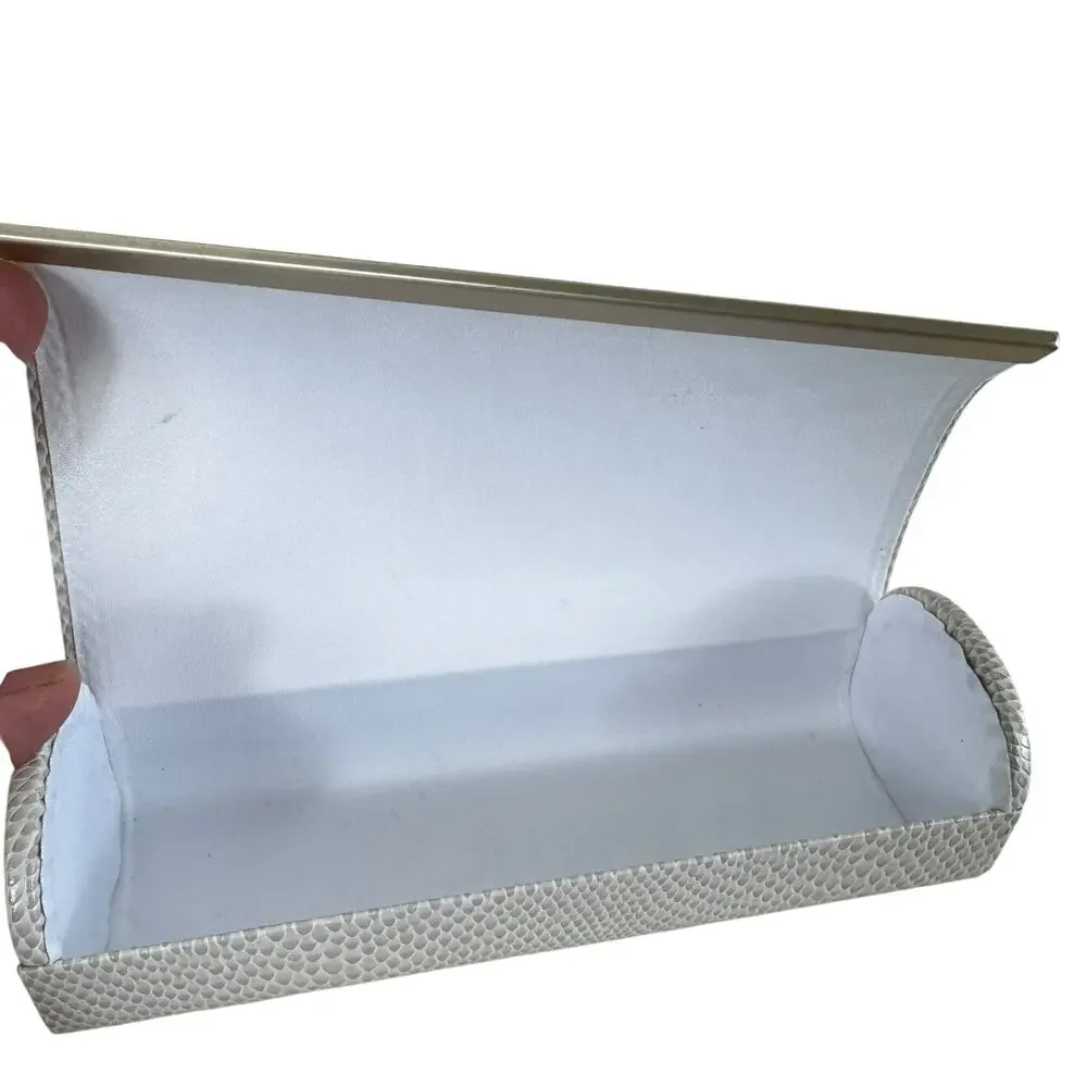 Jimmy Choo White‎ Faux Snakeskin Magnetic Closure Hard Side Eyeglass Case